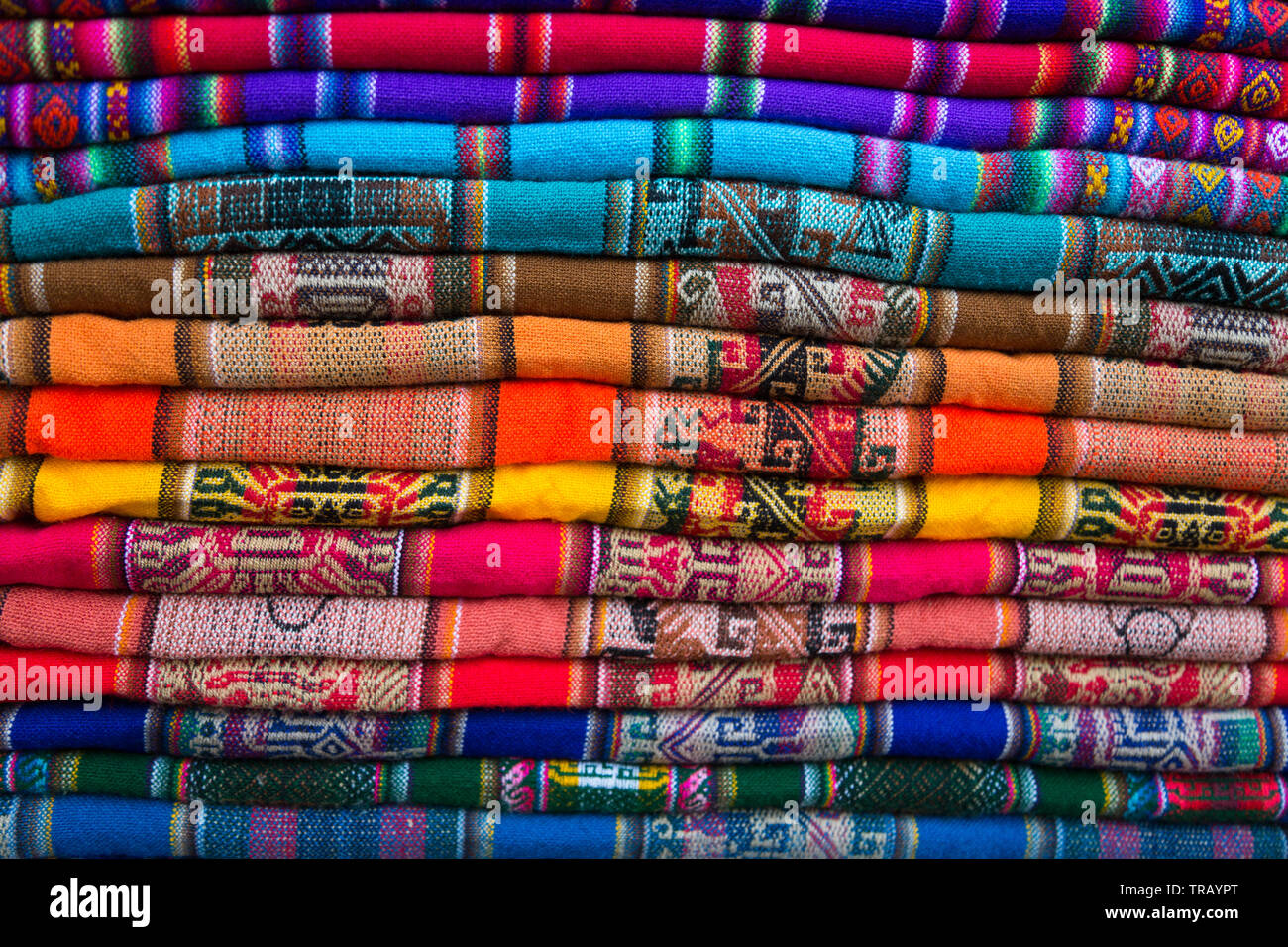 Stack of traditional South American woven blankets Stock Photo Alamy
