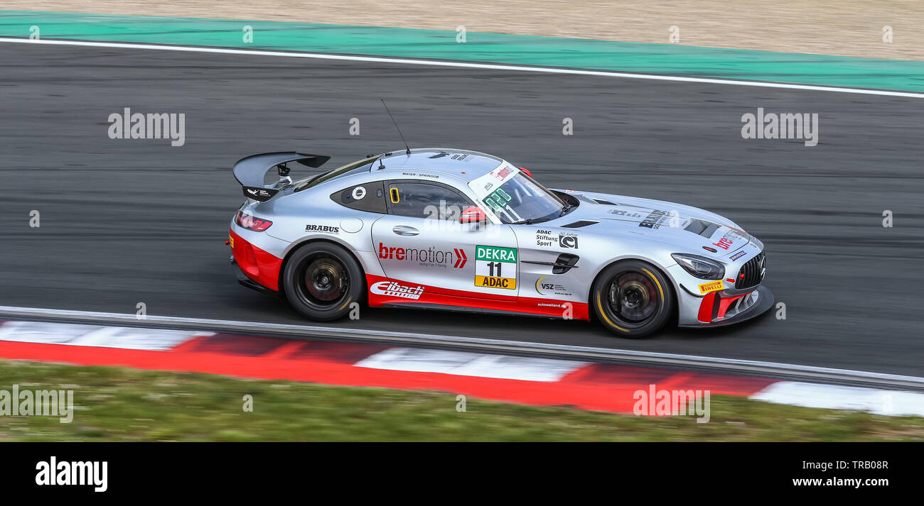 Oschersleben, Germany, April 26, 2019: Mercedes-AMG GT4 by Bremotion Racing Team driven by Jan Philipp Springob during ADAC GT4 racing Stock Photo