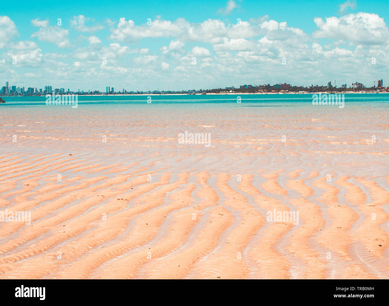 sand ridges and ripples on beach with blue water in Paraiba, Brazil ...