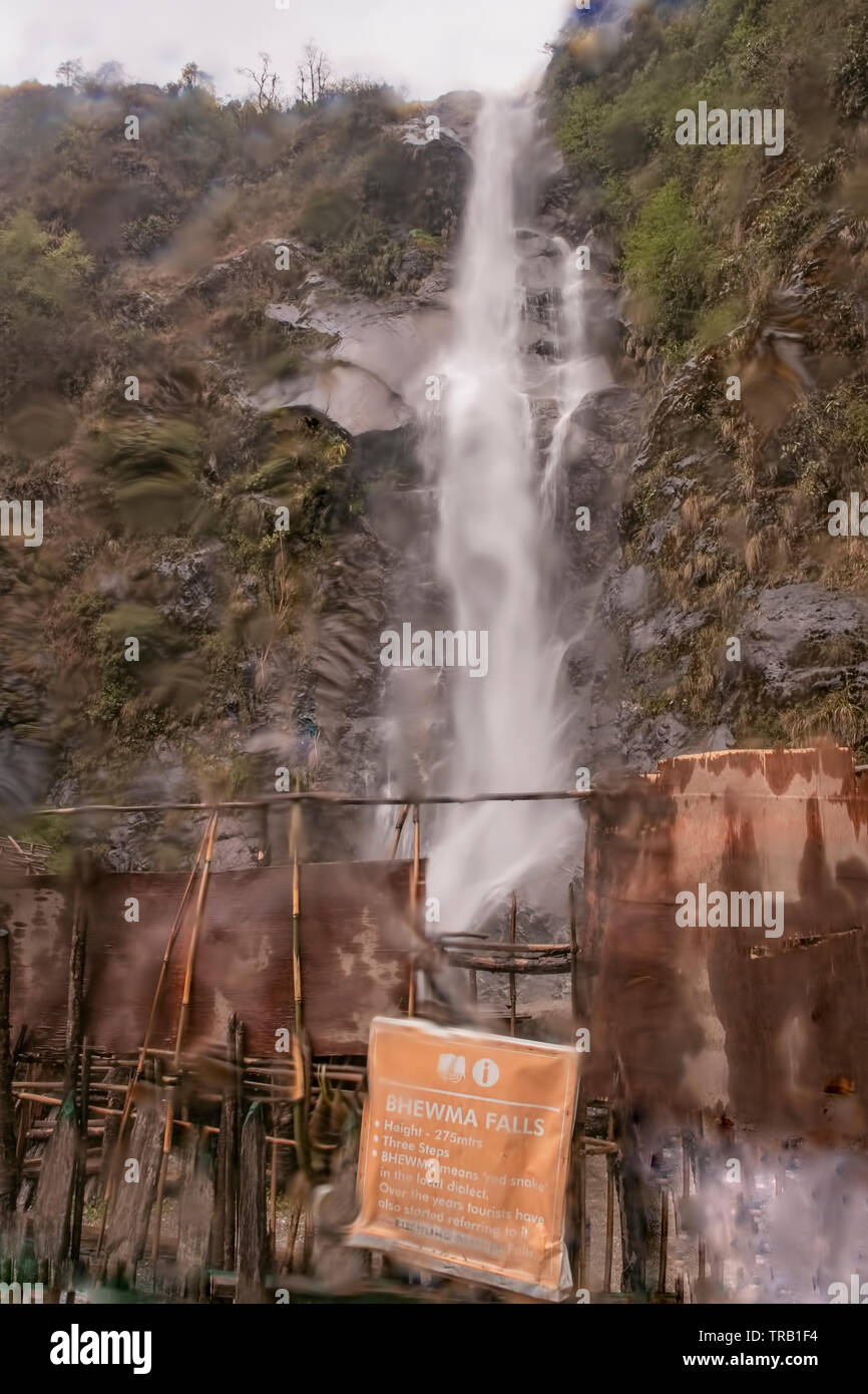 Waterfalls,weemwa,landscape,under ,heavy,rains,on,way ,to Lachung,valley, North Skkim,India. Stock Photo