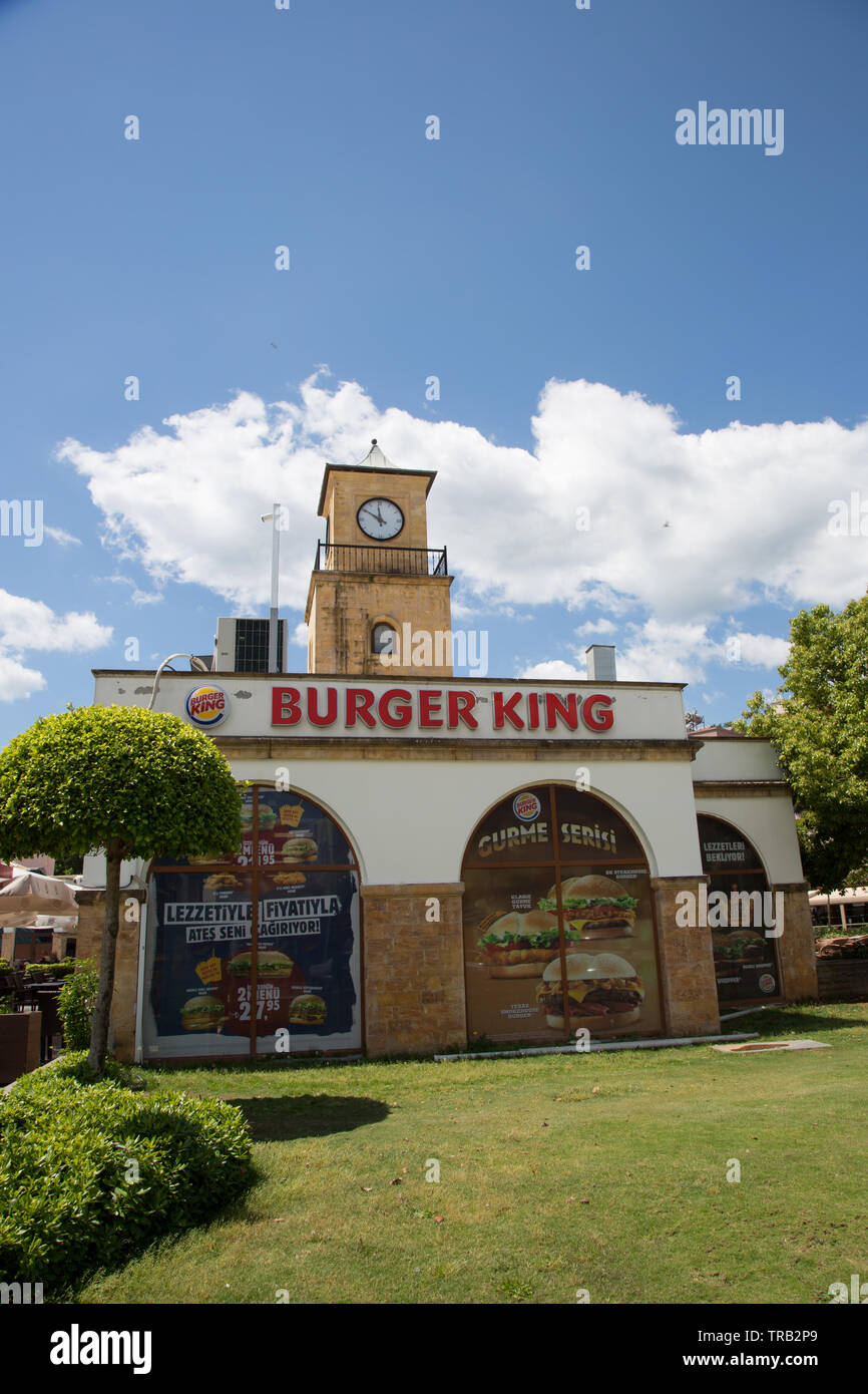 Burger King restaurant and the town clock tower in the Dancing