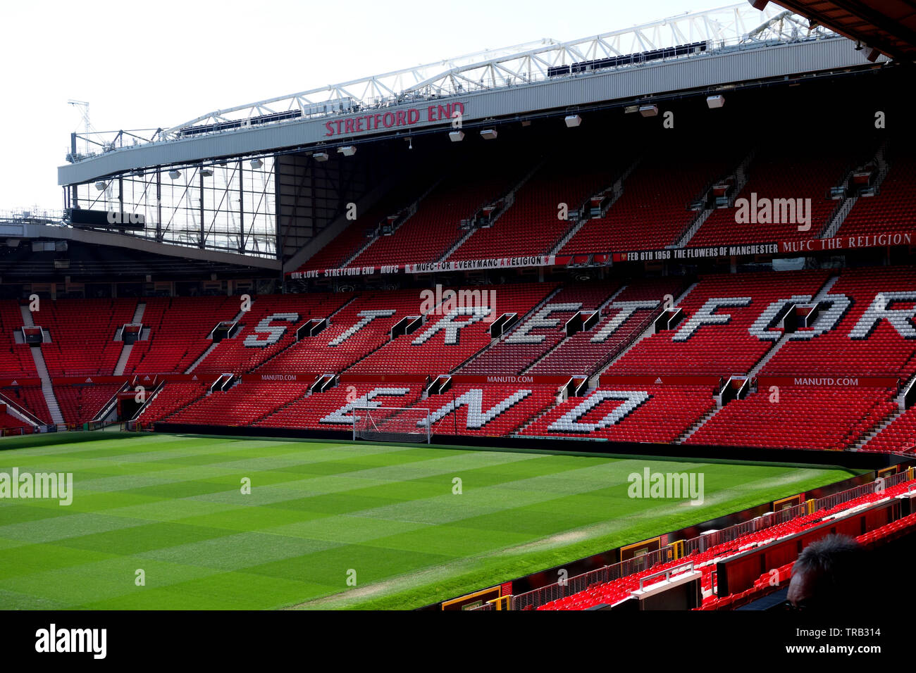 The Stretford Road End Stand at Old Trafford, Manchester United Football Club, Manchester, Lancashire, England, UK. Stock Photo