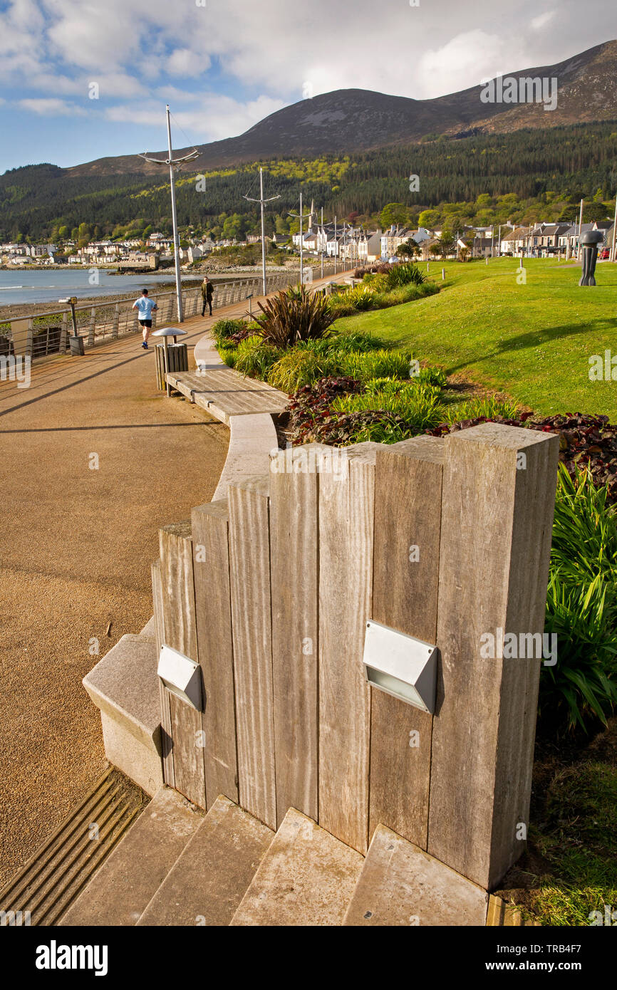 Northern Ireland, Co Down, Newcastle, seafront, wooden edging beside
