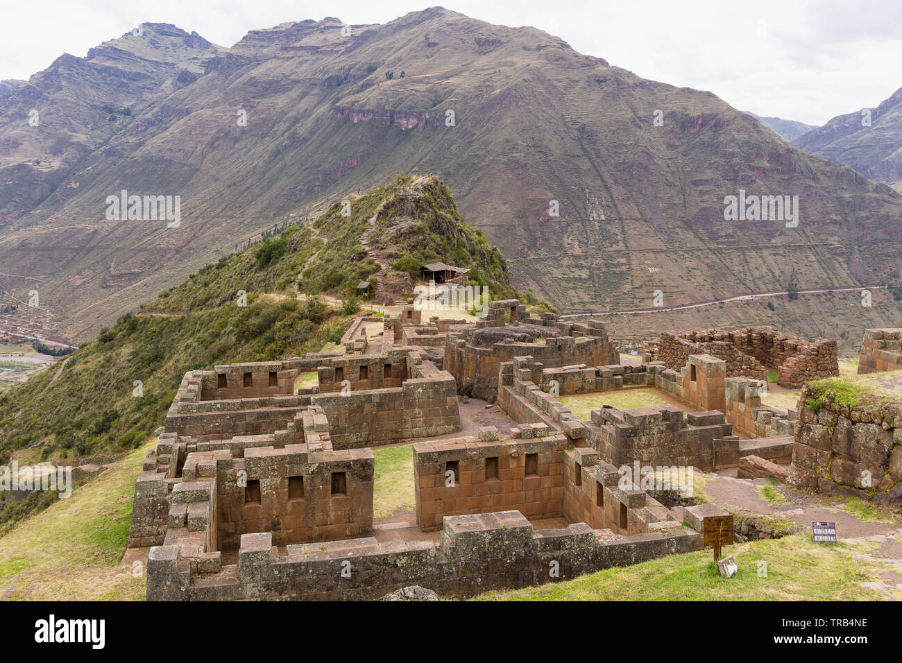 View of Inka ruins in Pisac, Peru. Stock Photo