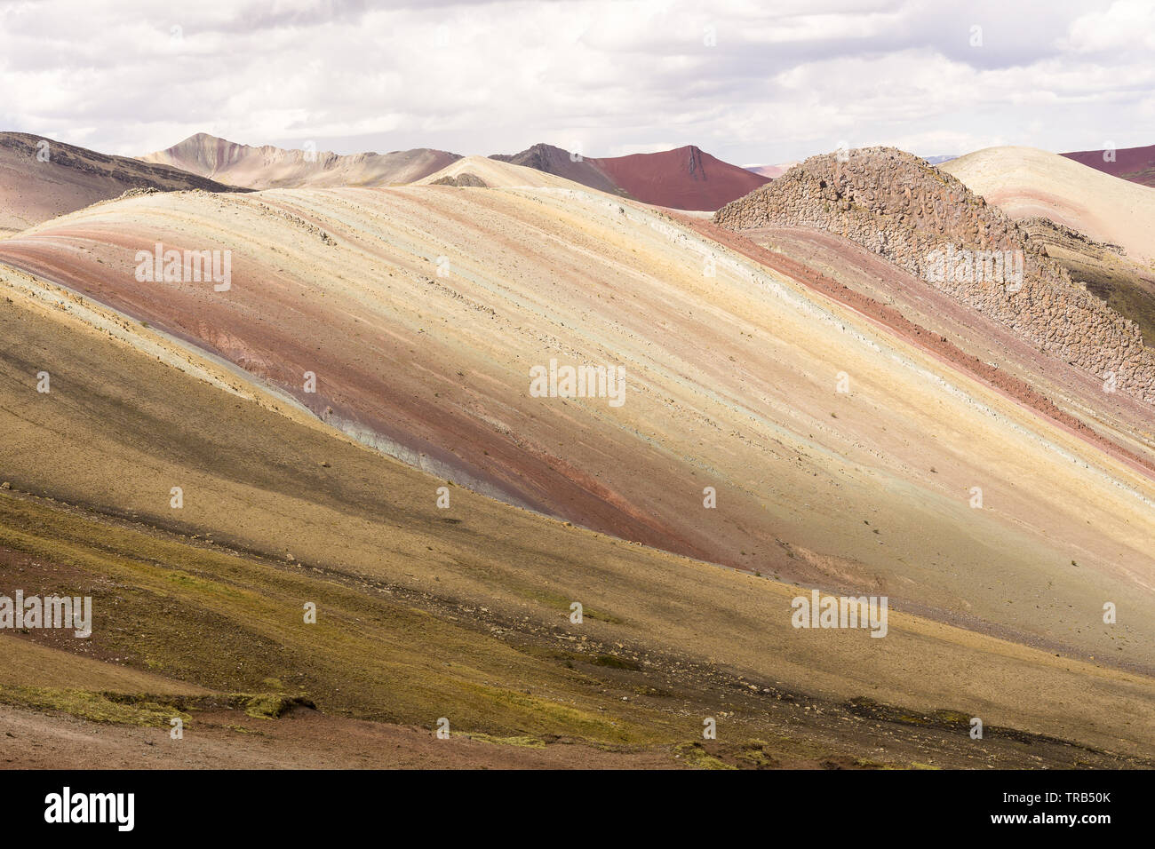 Peru Palccoyo Mountain (alternative Rainbow Mountain) - view of the slopes of the colorful Palccoyo Mountain in Peru, South America. Stock Photo