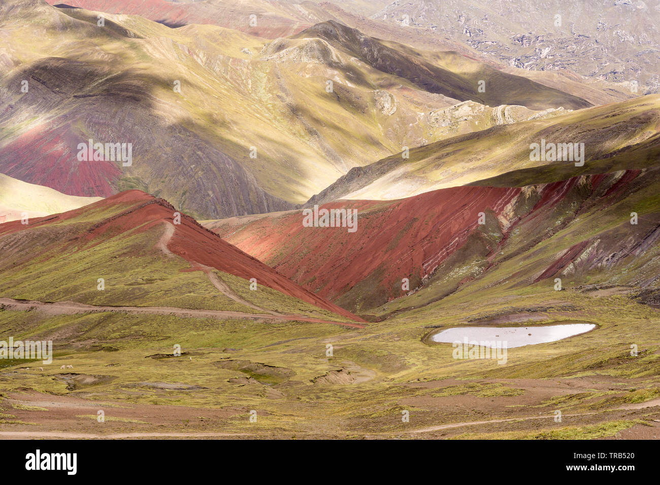 Peru Palccoyo Mountain (alternative Rainbow Mountain) - View of the slopes of the colorful Palccoyo Mountain in Peru, South America. Stock Photo