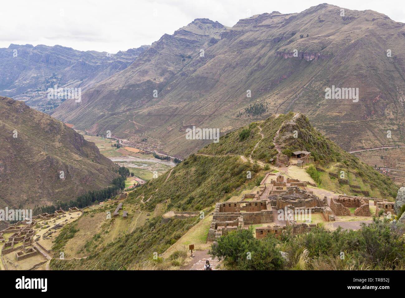 View of Inka ruins in Pisac, Peru. Stock Photo