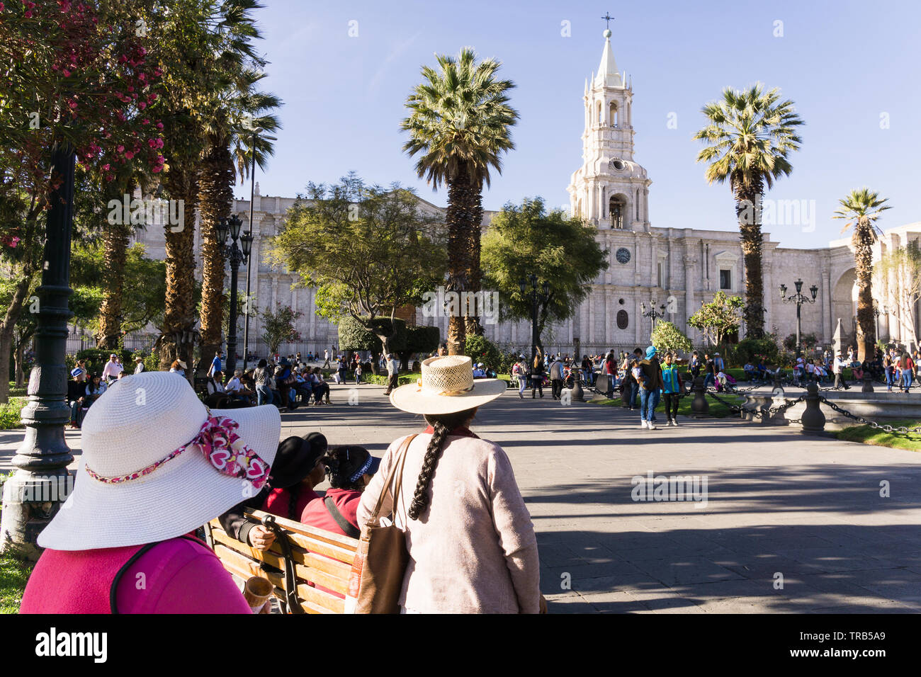 Street scene at Plaza de Armas in Arequipa, Peru. Stock Photo