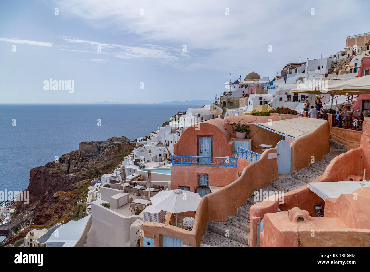 Colorful buildings at Oia Santorini Island - Stock Image