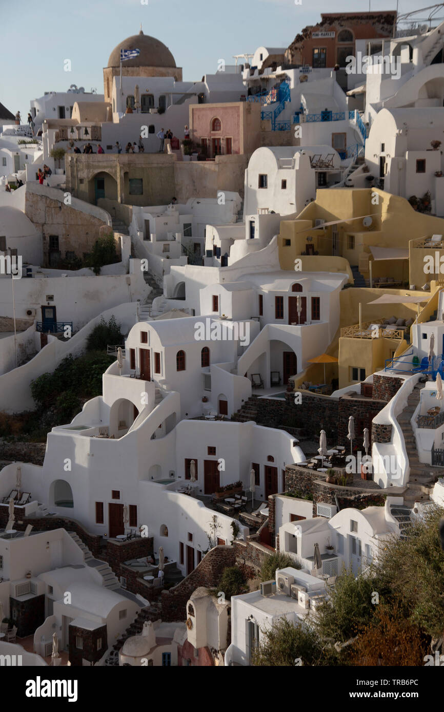 view of Oia town and colorful buildings Stock Photo