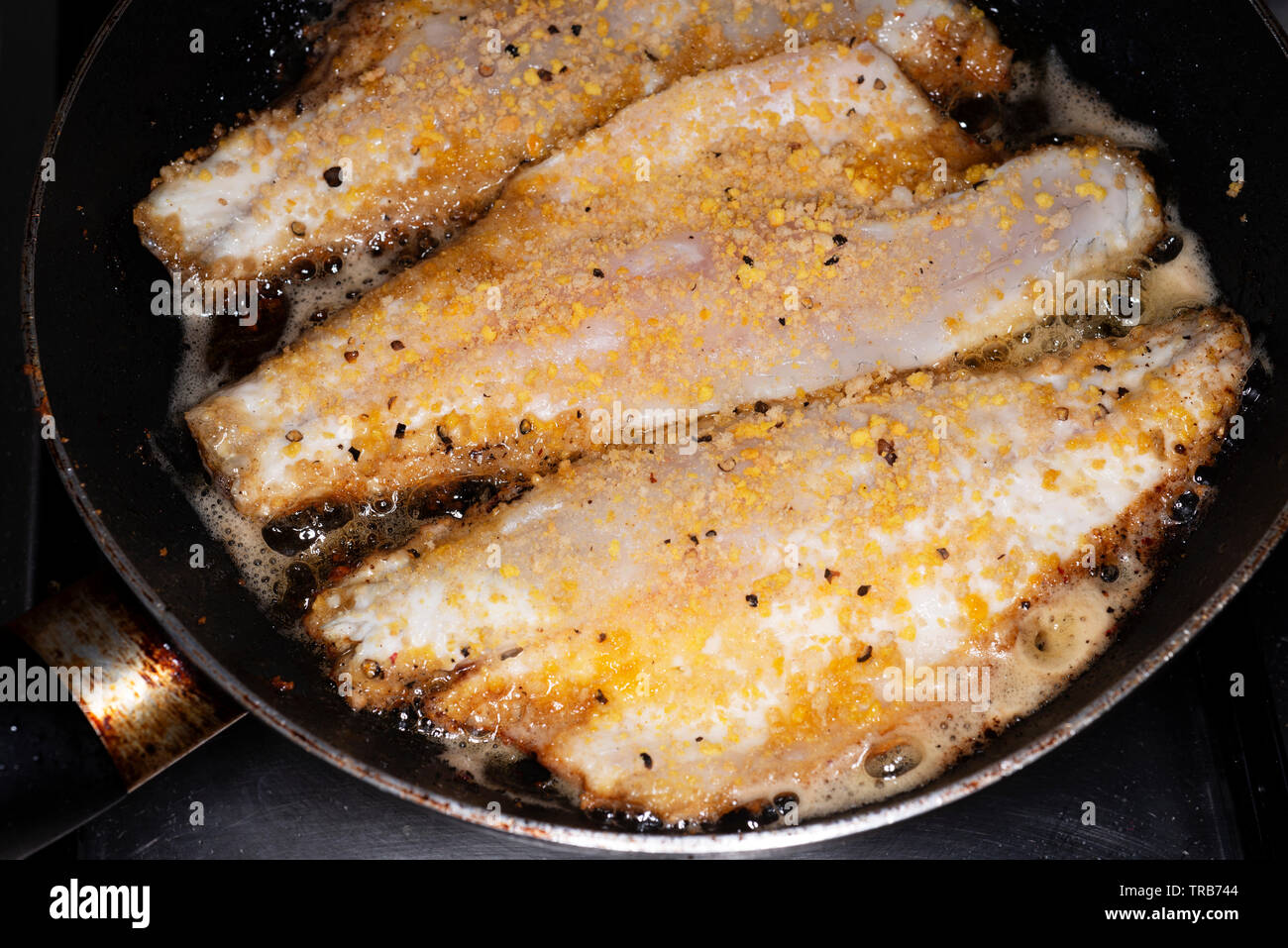 Fried fresh Sea Bass Stock Photo