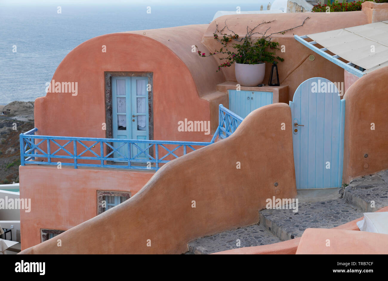 Colorful buildings at Oia Santorini Island - Stock Image