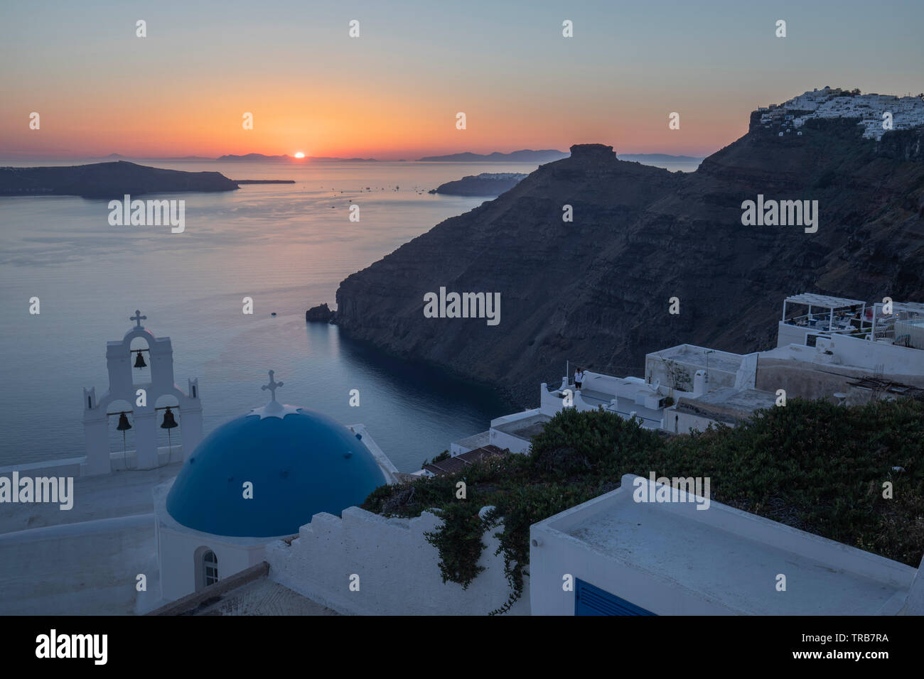 Sunset from Firostefani  town Santorini Greece Stock Photo