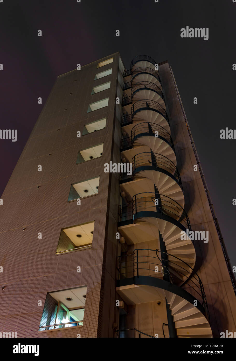 Long exposure night view of apartment building, city of Kanazawa