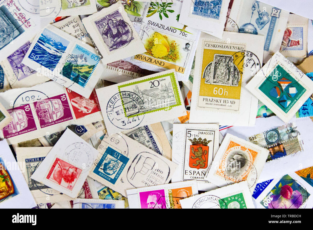 Used vintage stamp collection. Concept of philately hobby Stock Photo