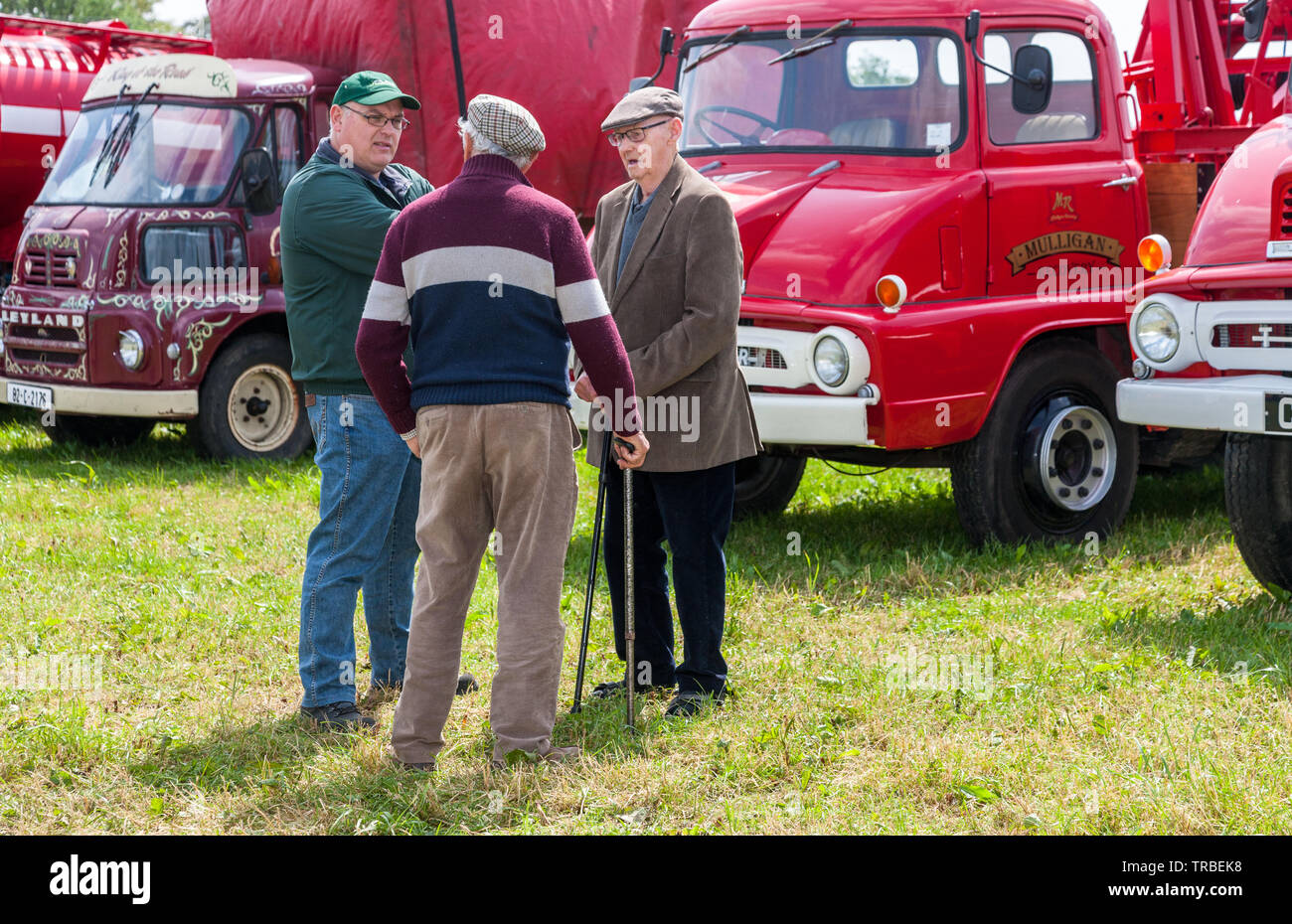 Innishannon, Cork, Ireland. 02nd June, 2019. Gerry Brennan, Dunmanway in deep conversation with Ken and Joe Smyth from, Askeaton, Co. Limerick    at the Innishannon Steam and vintage rally at Innshannon, Co. Cork, Ireland Credit: David Creedon/Alamy Live News Credit: David Creedon/Alamy Live News Stock Photo