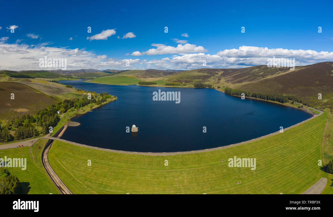 Aerial view of Backwater Reservoir, provides drinking water to Dundee, Angus and parts of Perth and Kinross. Stock Photo