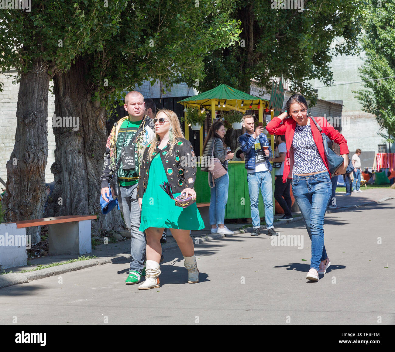 KYIV, UKRAINE - MAY 20, 2018: People visit craft Kyiv Beer Festival vol. 3 in Art Zavod Platforma. About 300 unique varieties of craft beer were prese Stock Photo