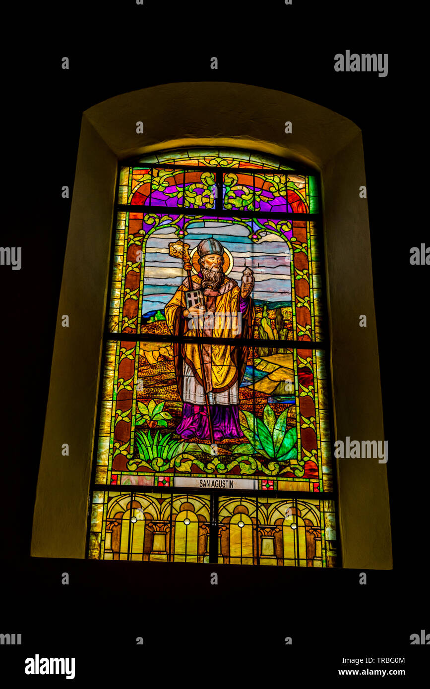 San Agustin, Stained glass windows from the Metropolitan cathedral in Panama Stock Photo