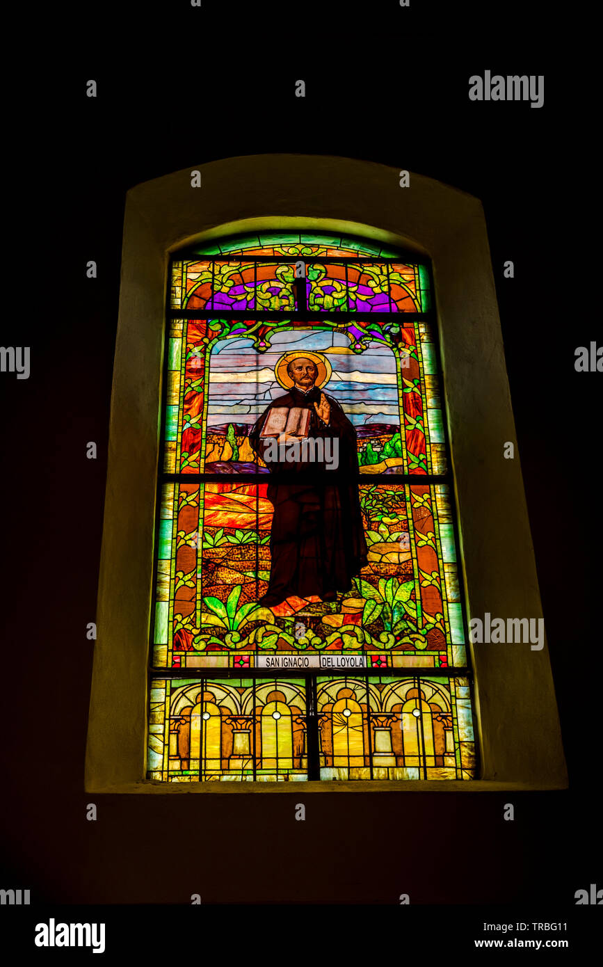 San Ignacio del loyola Stained glass windows from the Metropolitan cathedral in Panama Stock Photo