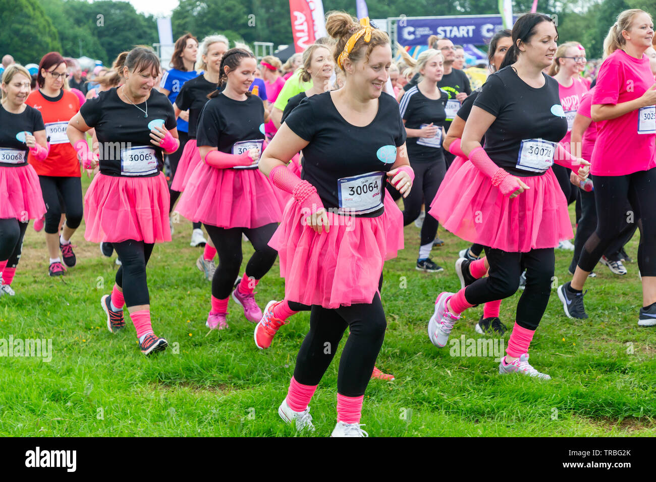 Warrington, UK. 2nd June 2019. Race for Life 2019, Warrington, in aid of Cancer Research. The start of one of the races Credit: John Hopkins/Alamy Live News Stock Photo