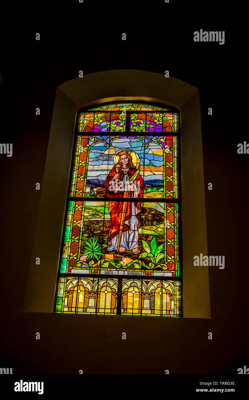 Santa Barbara Stained glass windows from the Metropolitan cathedral in Panama Stock Photo