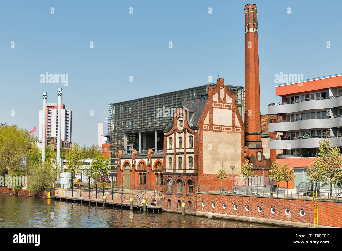 BERLIN, GERMANY - APRIL 18, 2019: Spree river and Radialsystem V cultural and event center. Berlin is the capital and largest city of Germany by both Stock Photo