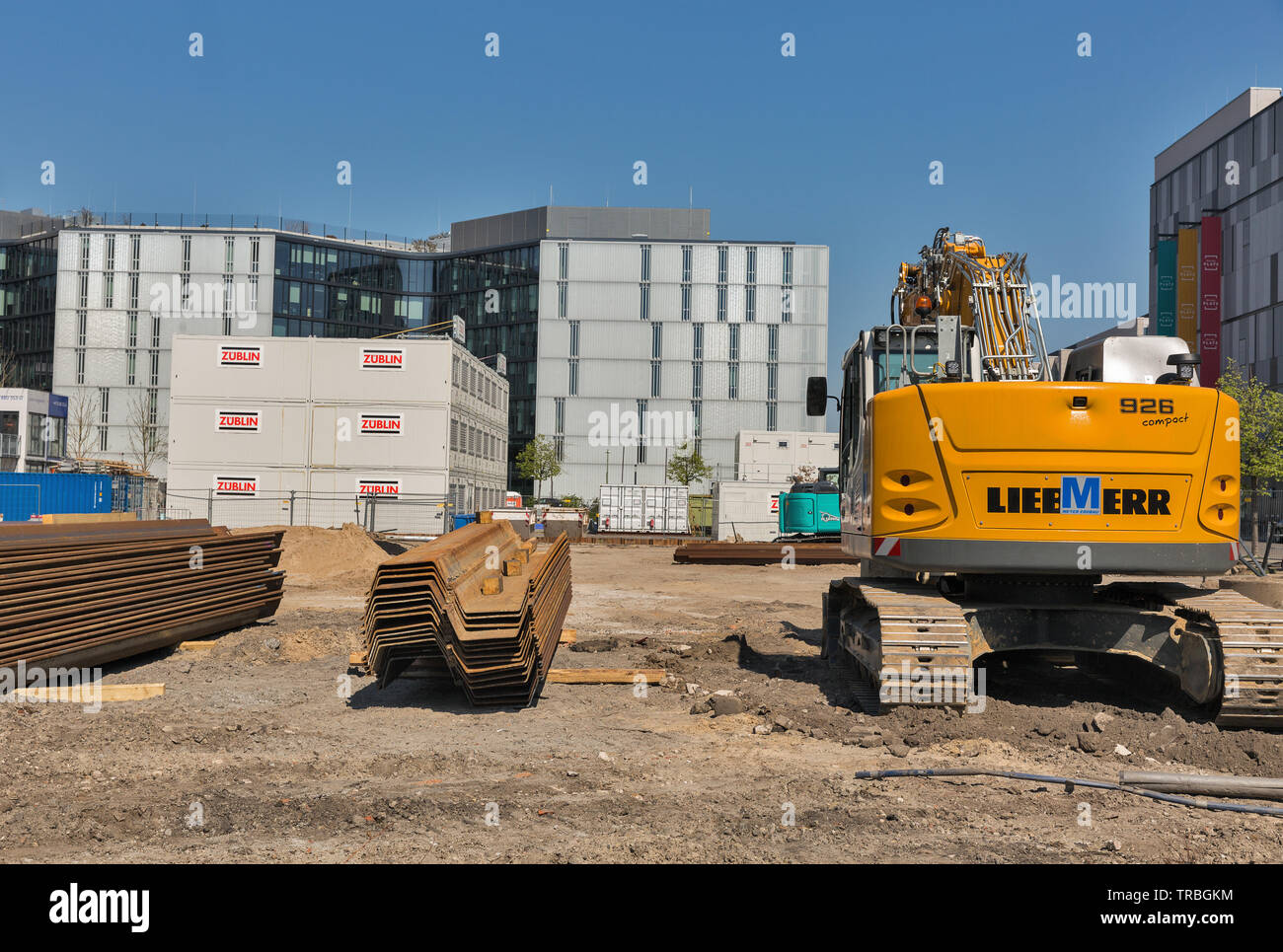 BERLIN, GERMANY - APRIL 18, 2019: Construction site with Liebherr 926  digger. Liebherr Group is a large equipment manufacturer based in  Switzerland wi Stock Photo - Alamy