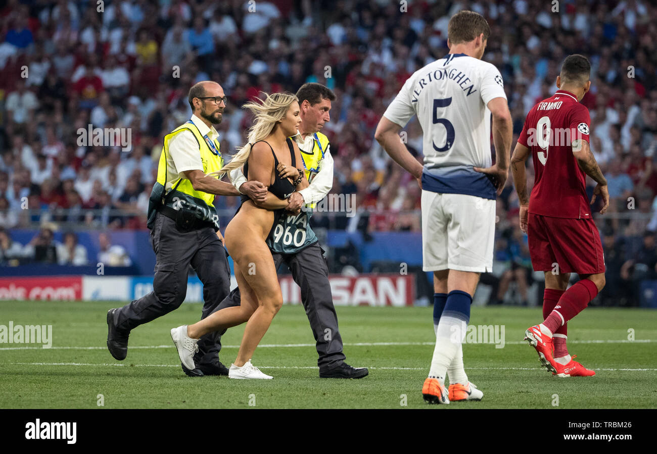Champions League Final Streaker Kinsey Wolanski Is Escorted Off The Pitch During The Uefa Champions League