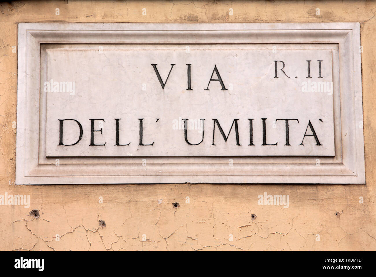Chemin de l'humilité. Plaque de rue. Rome. Italie. Stock Photo