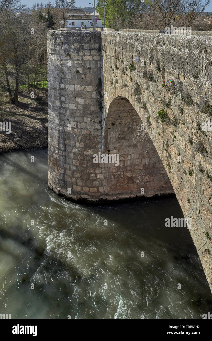 Renaissance bridge of the 16th century authorized to be built by the Catholic kings in Quintanilla de Onésimo, Valladolid, Spain Stock Photo
