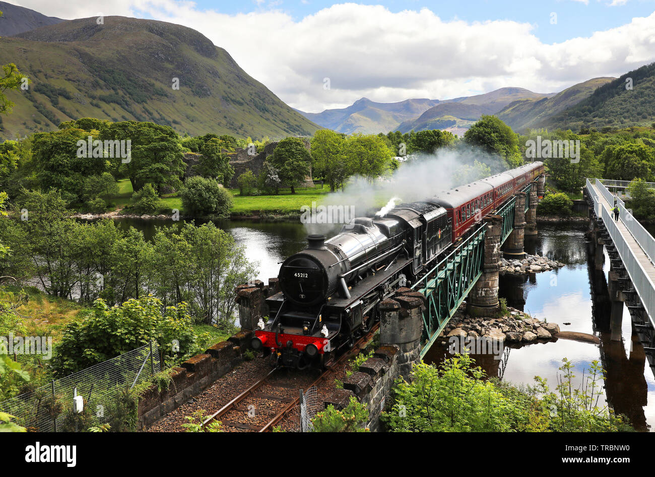 45212 heads over the Lochy Bridge with the afternoon Jacobite on 28.5.19 Stock Photo