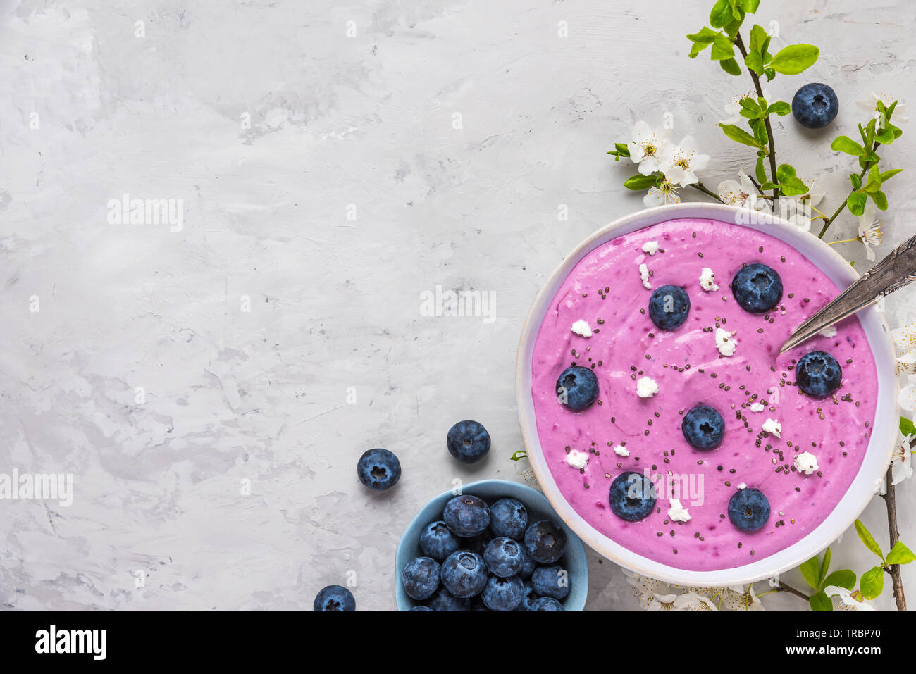 Healthy Breakfast Bowl Blueberry Acai Smoothie With Cottage
