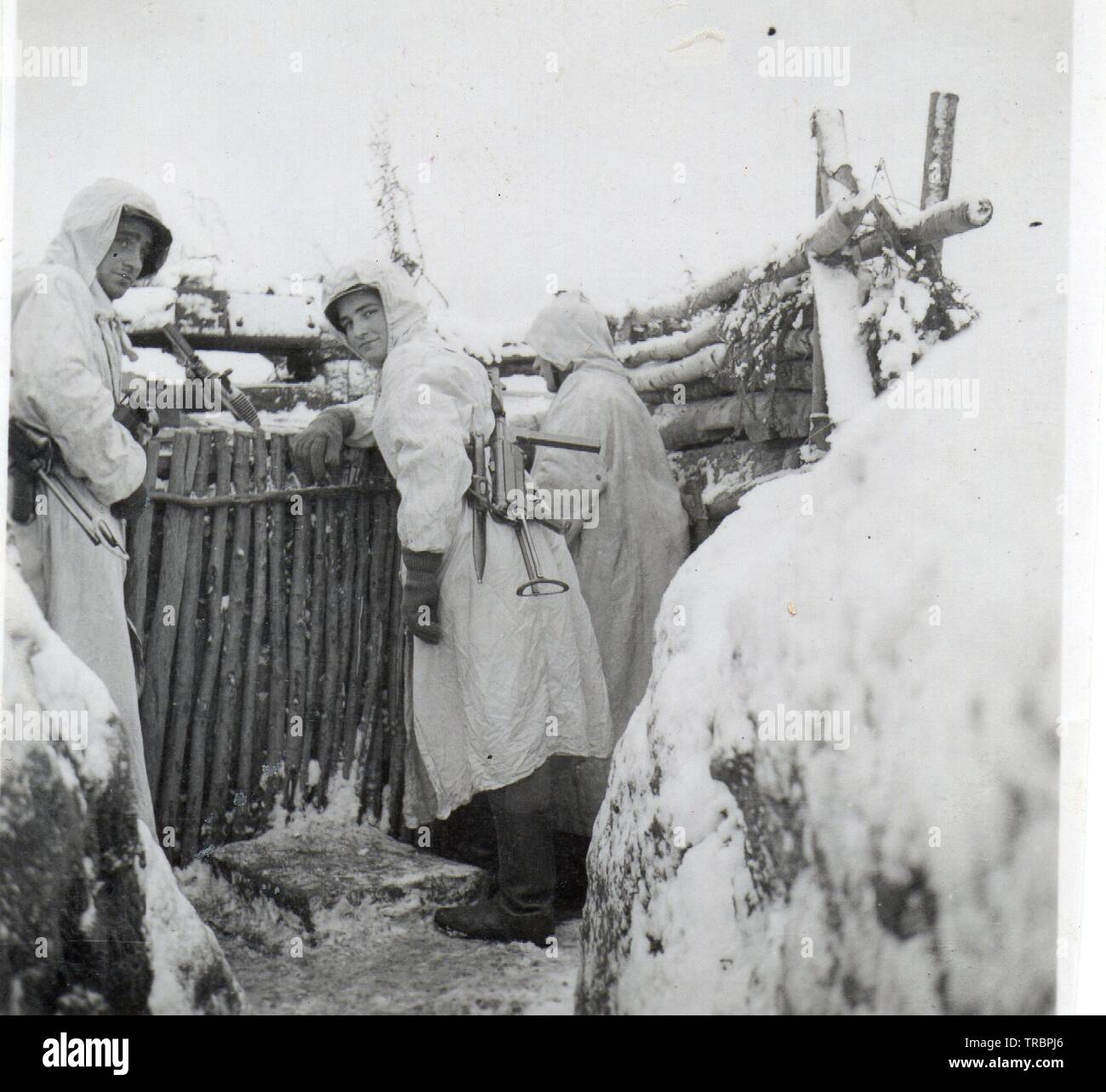 German Soldiers in Winter Camouflage clothing in a defensive position ...