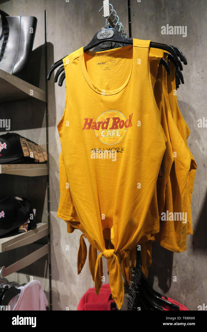 Souvenirs at The Hard Rock Cafe Gift Shop, Times Square, NYC, USA Stock