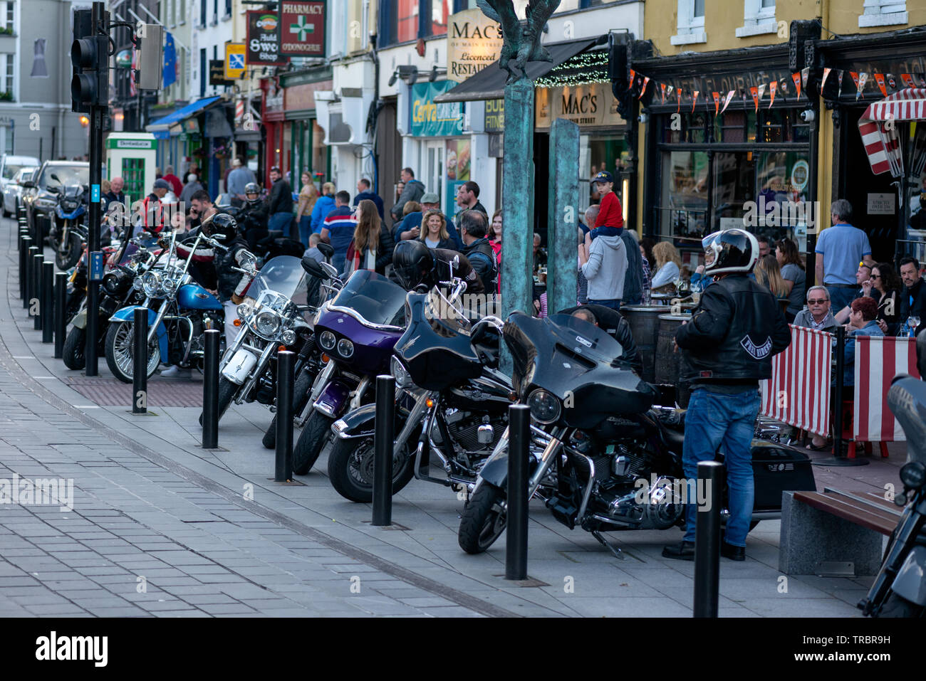 Harley Davidson motorbikes on Main Street at Reidy's bar as the most