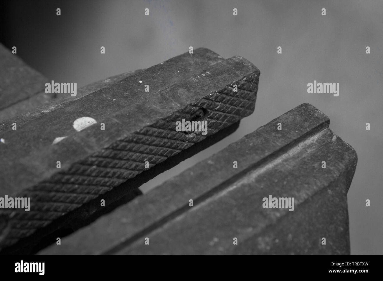 Workbench vice jaw closeup picture Stock Photo - Alamy