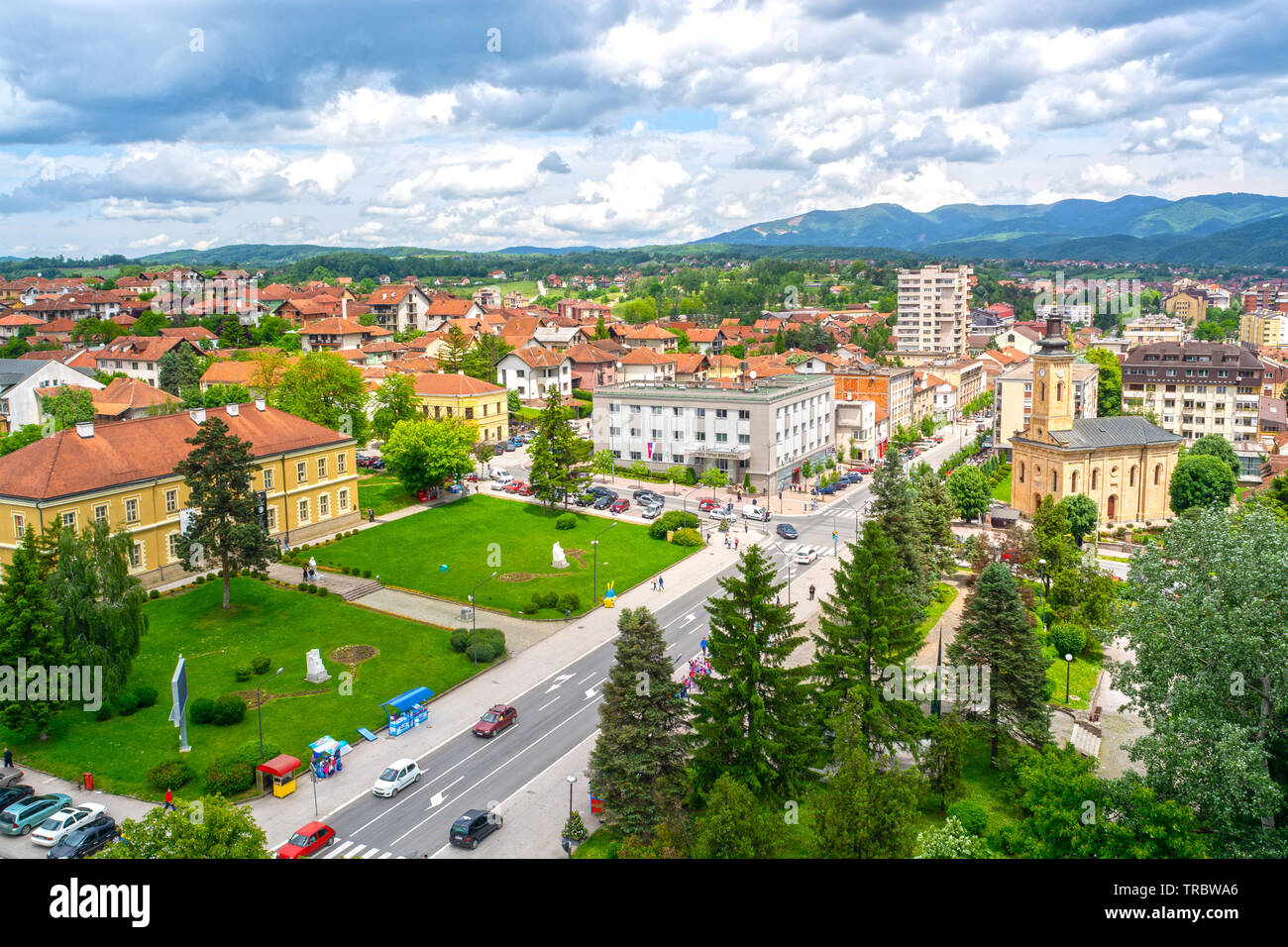 Panorama of town Gornji Milanovac, Serbia Stock Photo