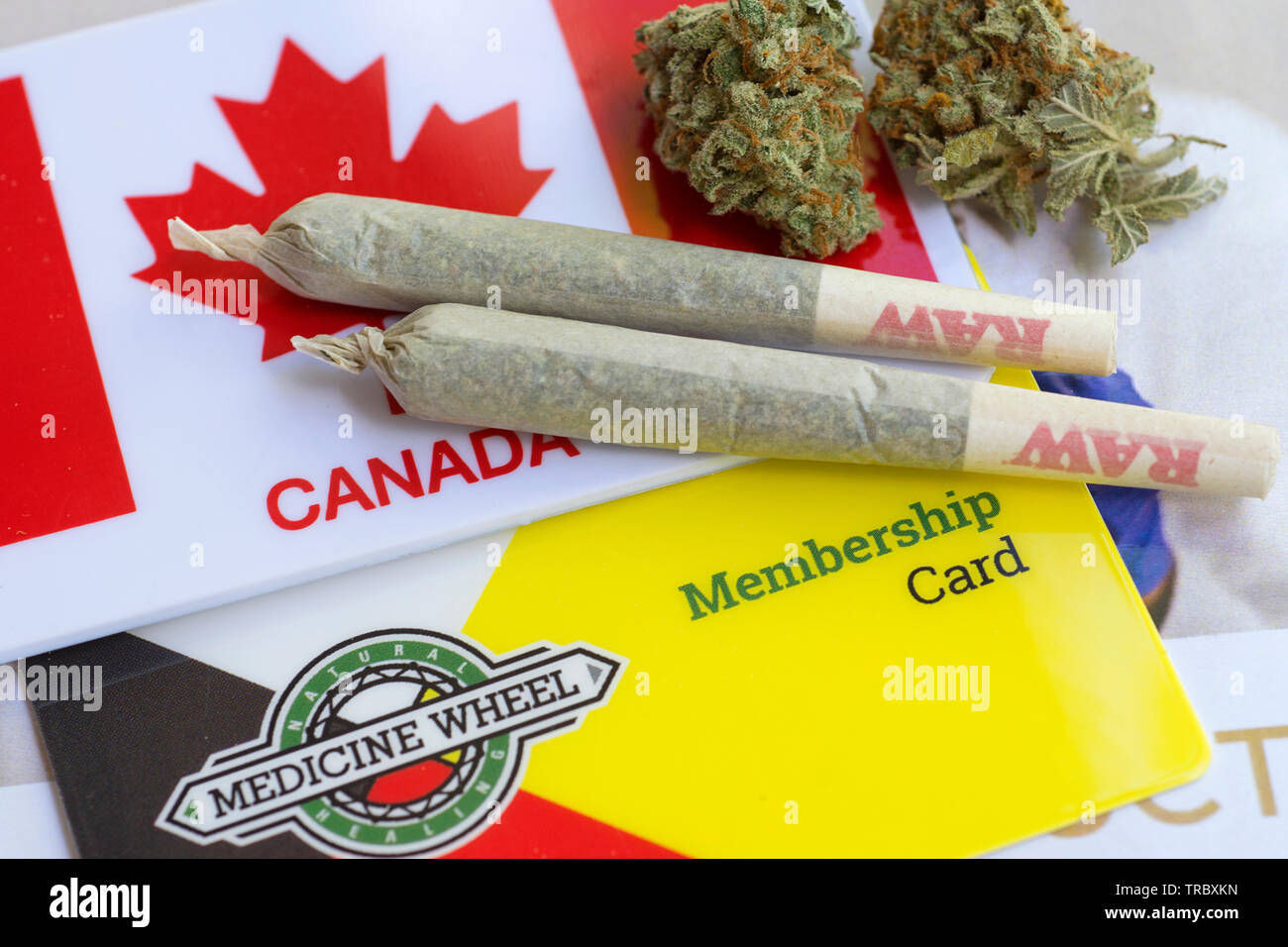 Cannabis Joints, Dried Weed Marijuana Flower, Cannabis Buds, Sativa Stock Photo