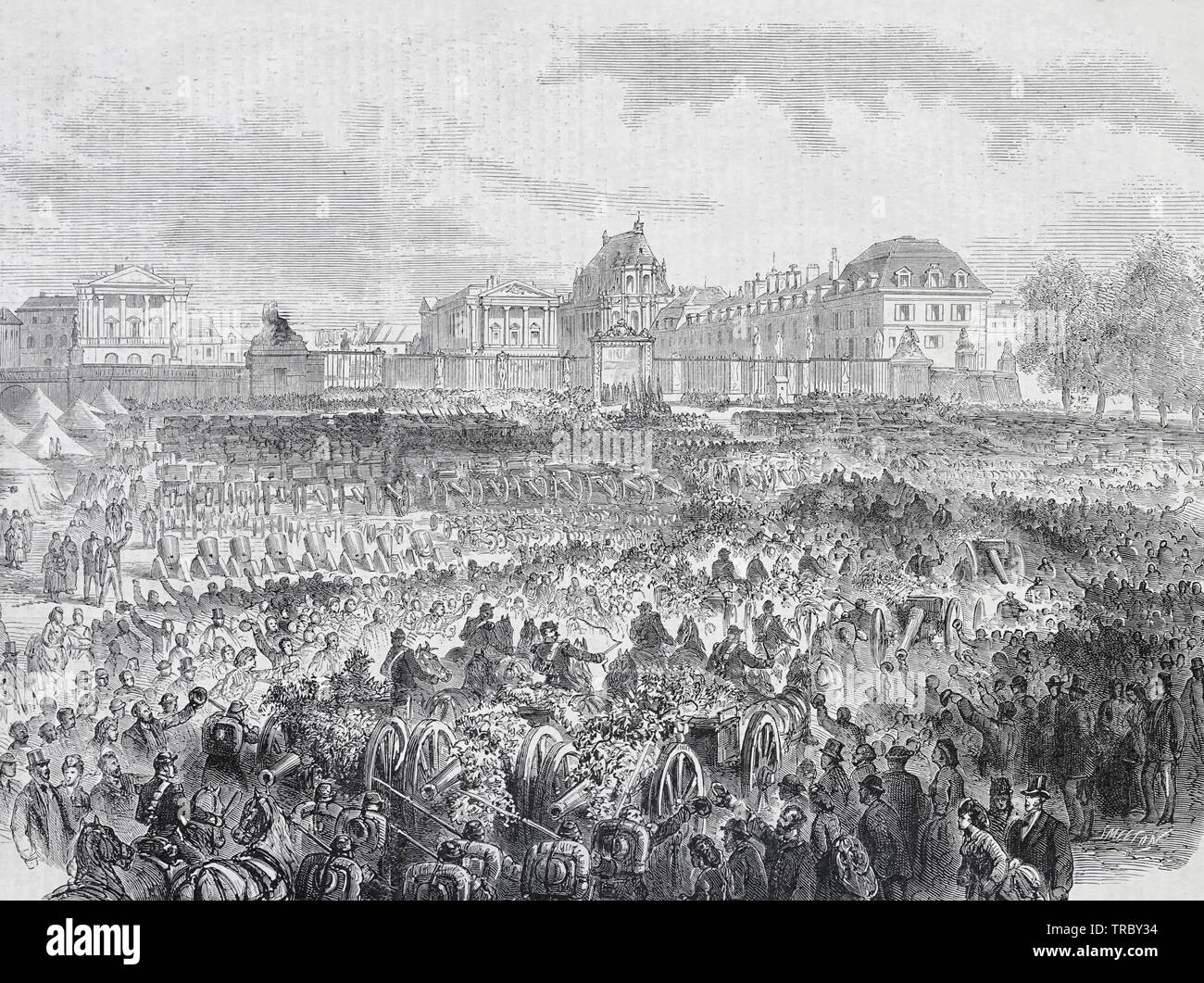 Arrival at Versailles of the guns taken at Fort D'issy during the Paris Commune, 1871 Stock Photo