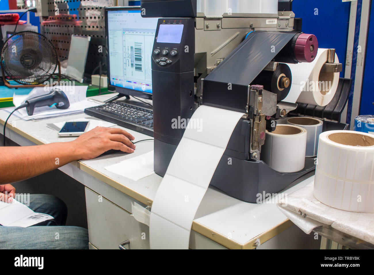 Barcode printer and barcode label with ribbon Stock Photo Alamy