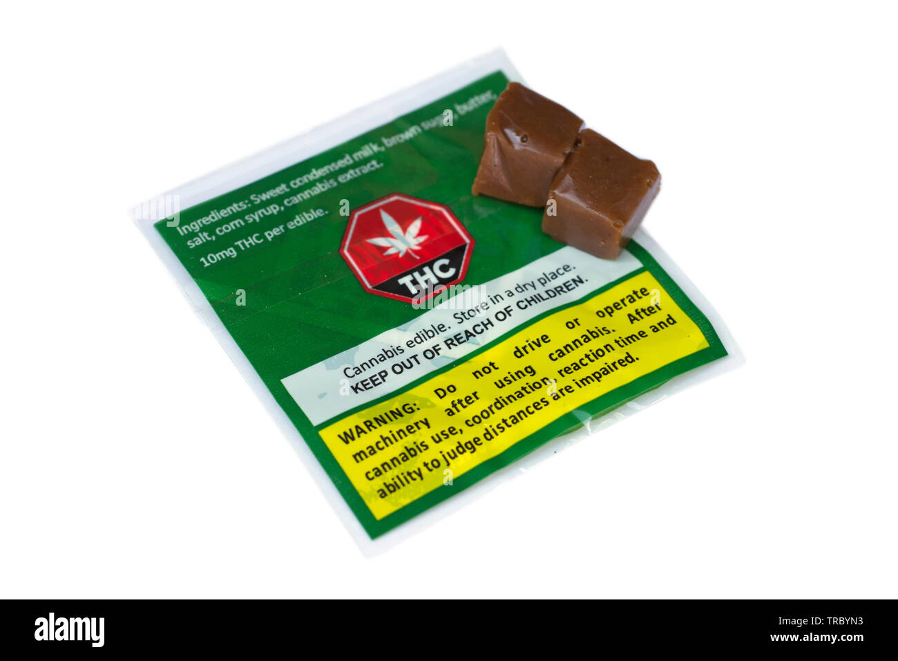 Edible Cannabis, Cannabis Caramel Candy Edible with 10mg THC Stock Photo