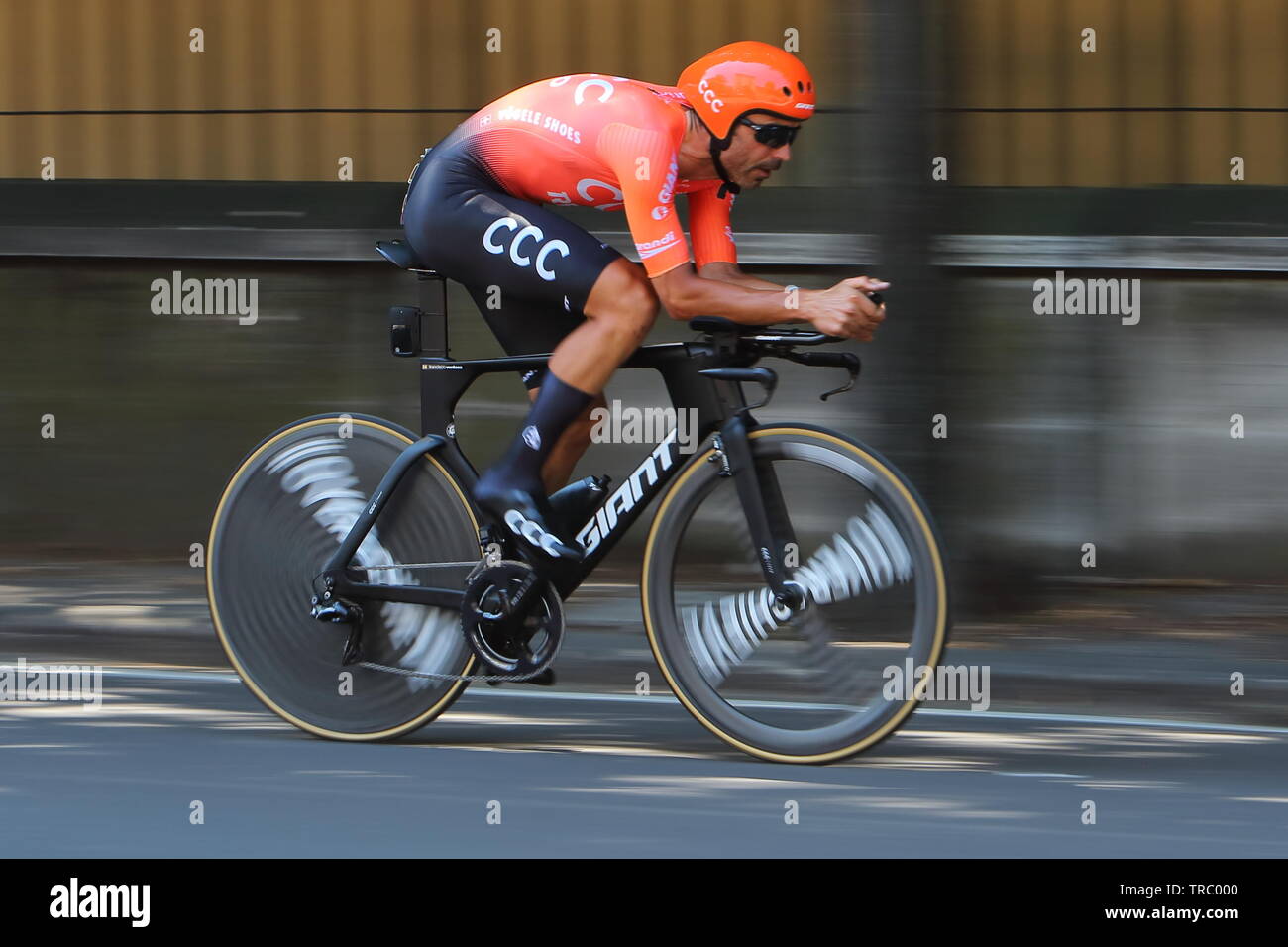 Verona, Italy. 02nd, Jun 2019. Ventoso Alberdi Francisco (CCC Team) during the last stage 21 of the 102nd Giro d' Italia, Tour of Italy 2019 - Cycle race, 17km Individual Time Trial from Verona Fair along Torricelle in Verona city, to finish in Arena of Verona in Verona, Italy, 03 June 2019. (PHOTO) Alejandro Sala/Alamy News Stock Photo
