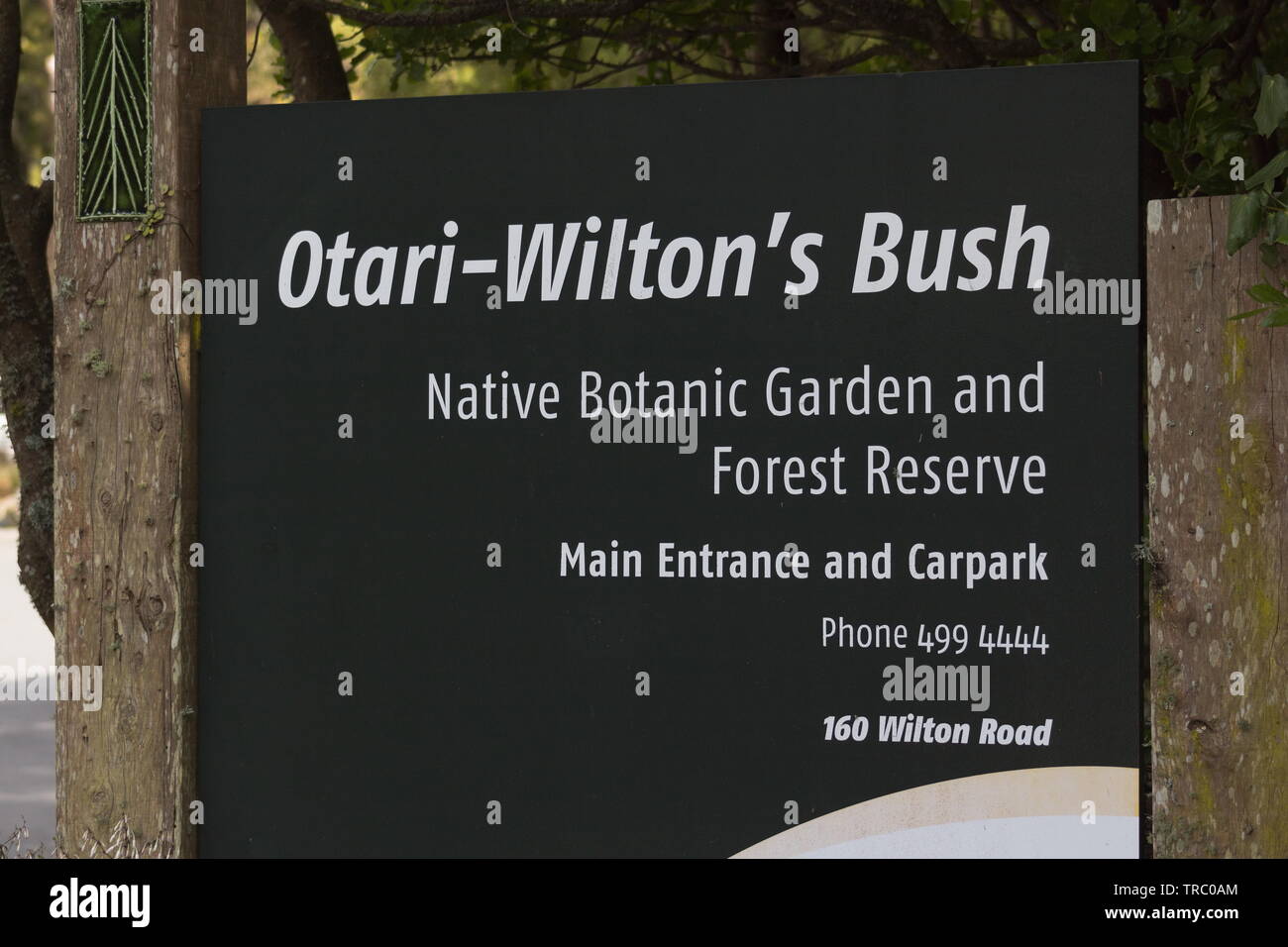 Wellington, New Zealand - November 7, 2017: Sign Board at the main entrance of Otari-Wilton's Bush, a native forest reserve. Stock Photo