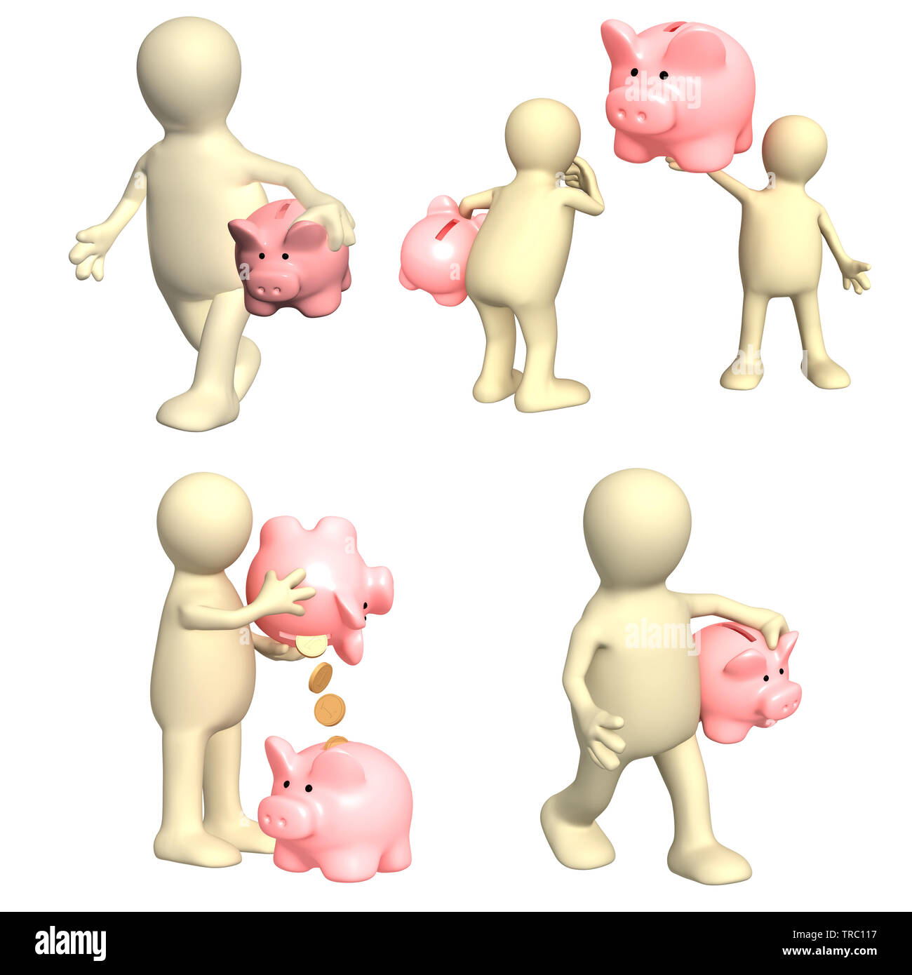 Set of 3d man with piggy bank. Isolated on white background Stock Photo ...