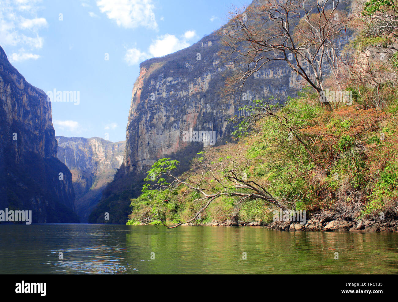 Beautiful rocks and Grijalva river (Rio Grijalva) inside Sumidero Canyon (Canyon del Sumidero) near to Tuxtla Gutierrez, Chiapas, Mexico Stock Photo