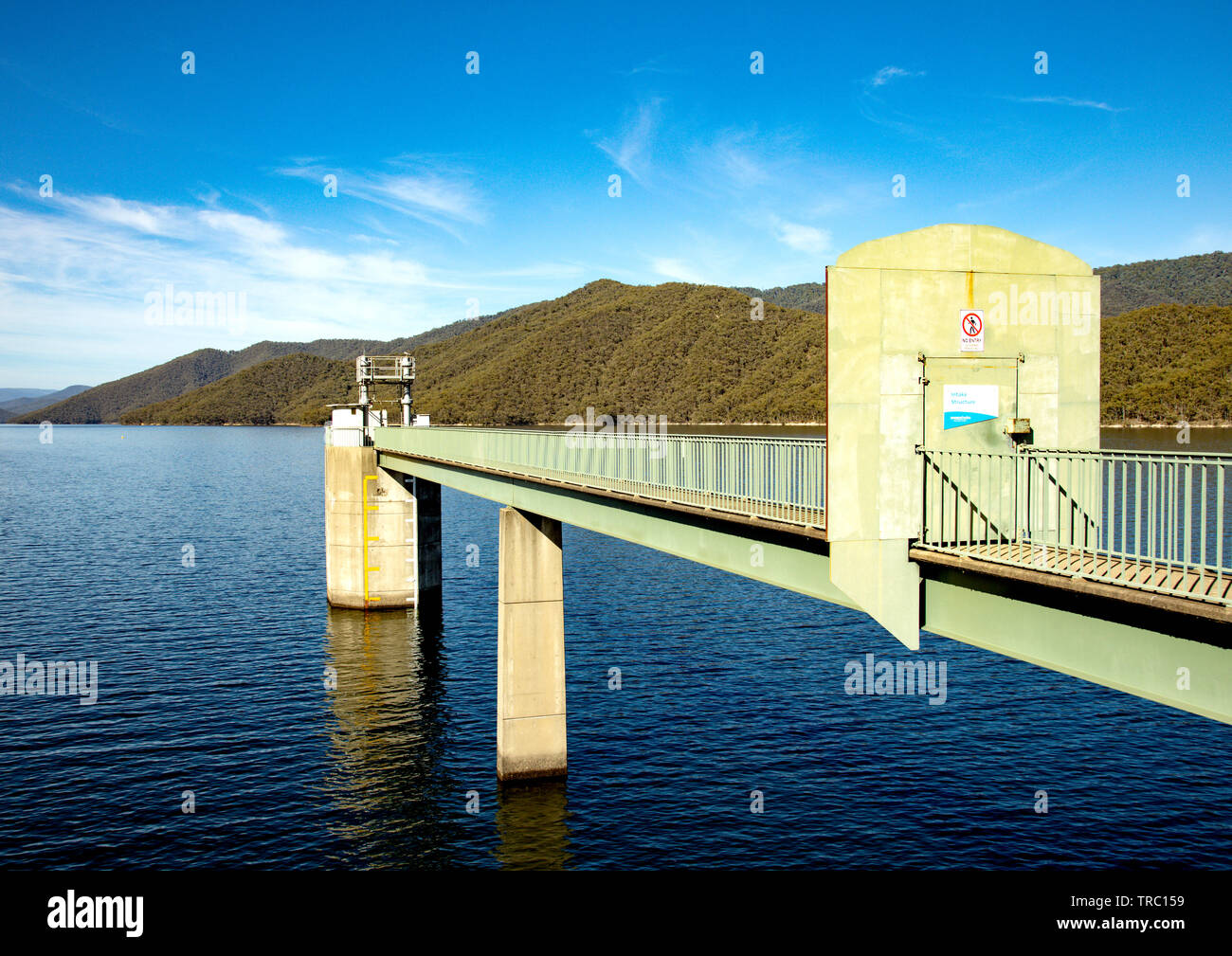Intake structure on Tumut Dam as part of the Snowy Mountains hydro electric scheme near Talbingo in New South Wales,  in Australia Stock Photo