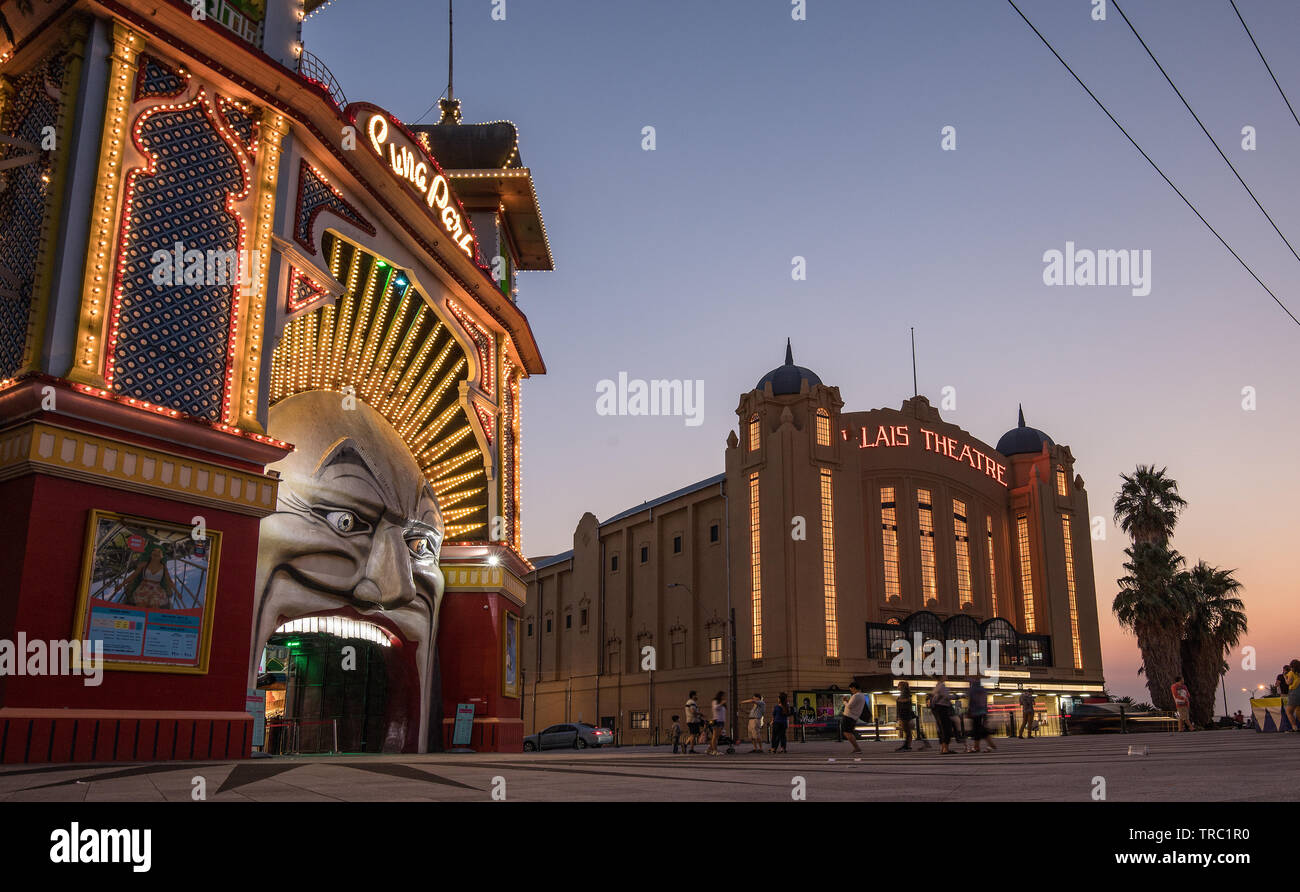 Melbourne Australia. The historic Luna Park and Palais Theatre in St Kilda. Stock Photo