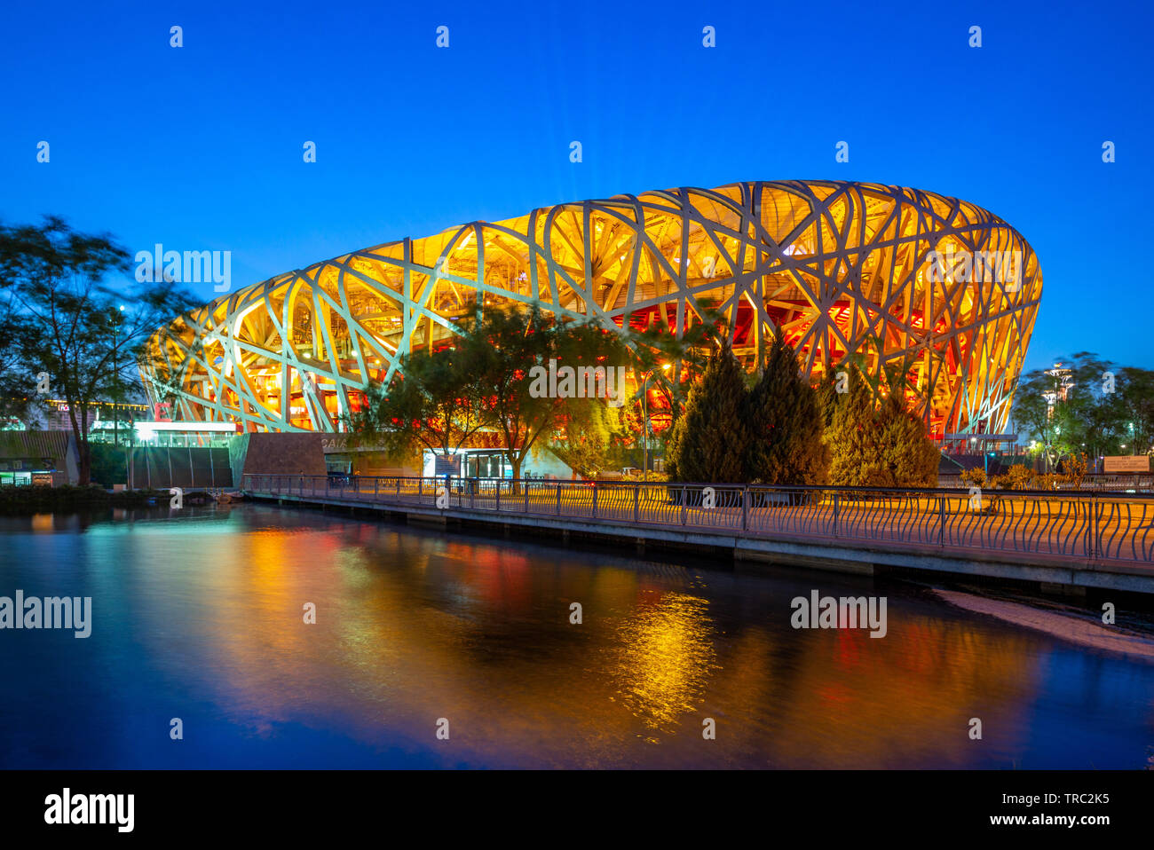 Beijing, China - May 6, 2019: Night view of Beijing National Stadium, also known as the Bird's Nest, designed for use throughout the 2008 Summer Olymp Stock Photo