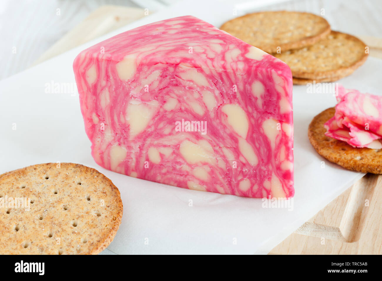 Red Windsor an unusual English marbled cheddar cheese flavoured with wine such as Bordeaux or port Stock Photo